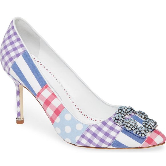 NEW MANOLO BLAHNIK Hangisi Patch Embellished Heeled Pumps - Picture 2 of 13